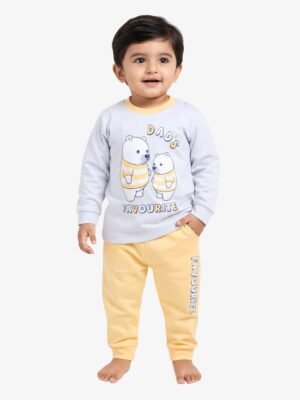 Funny Bear 100% Pure Cotton Full Sleeves Baby Boy Clothes Set Bear & Text Print