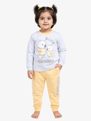 Funny Bear 100% Pure Cotton Full Sleeves Baby Girl Clothes Set Bear & Text Print