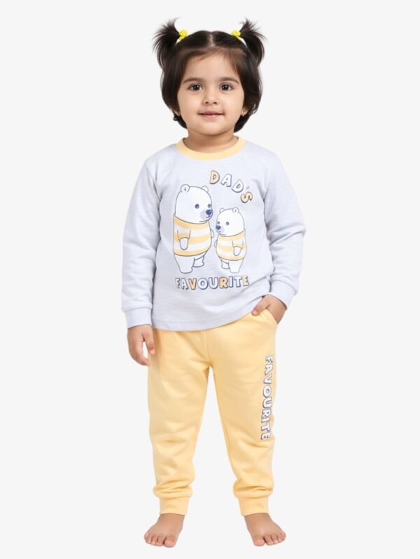 Funny Bear 100% Pure Cotton Full Sleeves Baby Girl Clothes Set Bear & Text Print