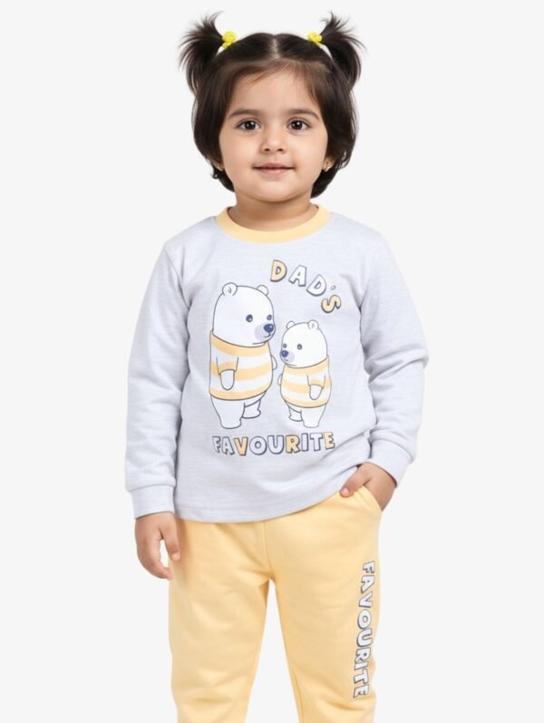 Funny Bear 100% Pure Cotton Full Sleeves Baby Girl Clothes Set Bear & Text Print