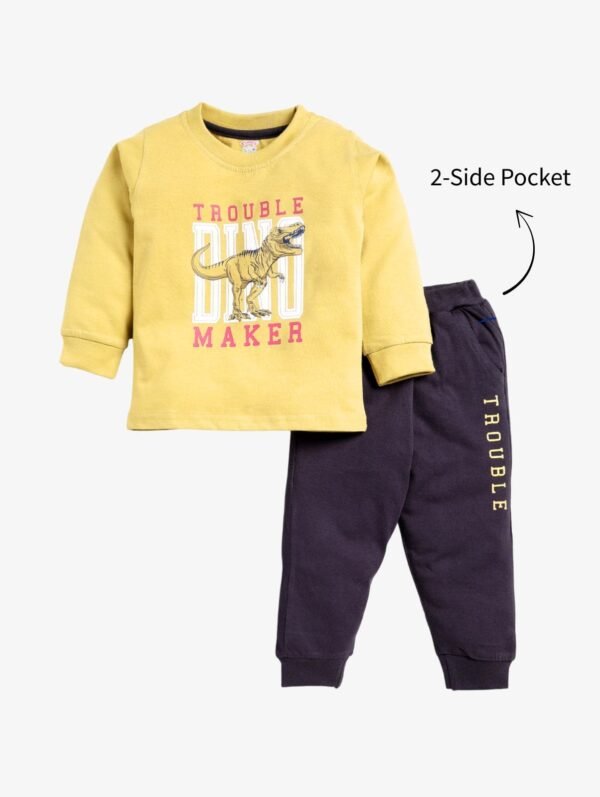 Funny Bear 100% Pure Cotton Long Sleeves Baby Girl Outfit Sets Dinosaur & Text Print