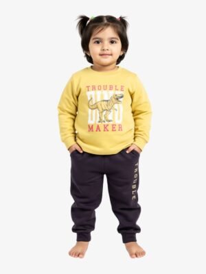 Funny Bear 100% Pure Cotton Long Sleeves Baby Girl Outfit Sets Dinosaur & Text Print