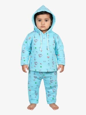 Funny Bear Polyfill Full Sleeves Hooded Baby Boy Winter Dress All Over Printed