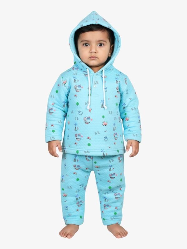 Funny Bear Polyfill Full Sleeves Hooded Baby Boy Winter Dress All Over Printed