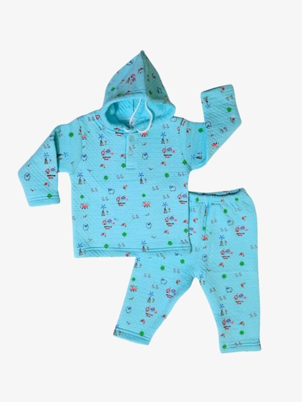 Funny Bear Polyfill Full Sleeves Hooded Baby Boy Winter Dress All Over Printed