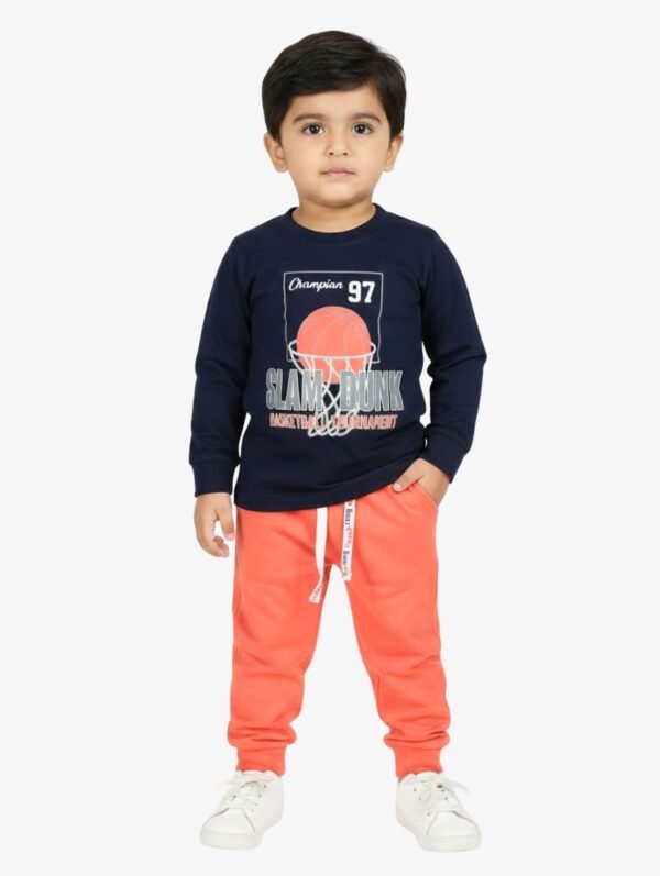Funny Bear 28/24 100% Pure Cotton Full Sleeves Baby Boy Clothing Sets With Basketball & Text Print