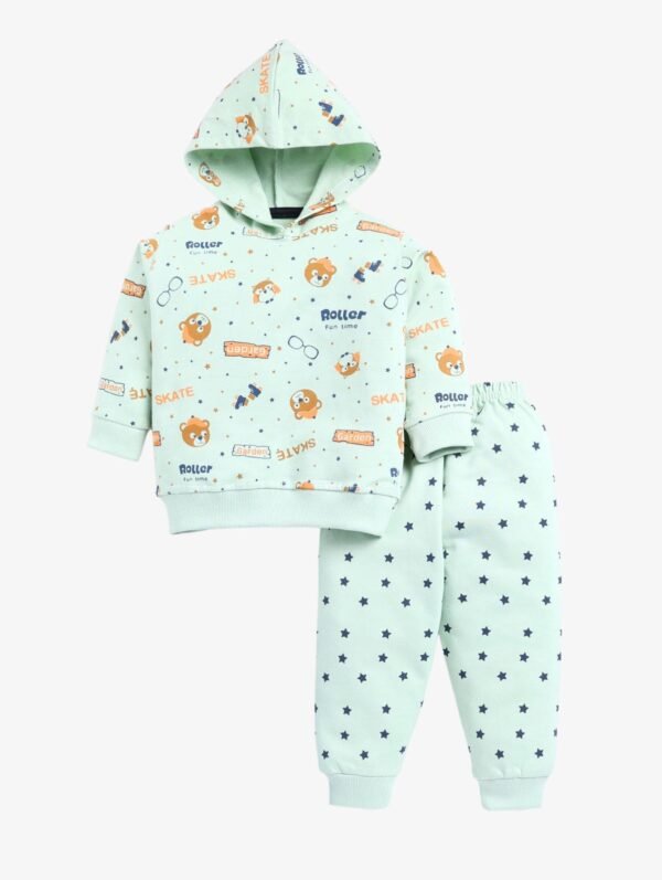 Funny Bear 100% Pure Cotton Full Sleeves Baby Girl Winter Clothes With Hood Set All Over Print