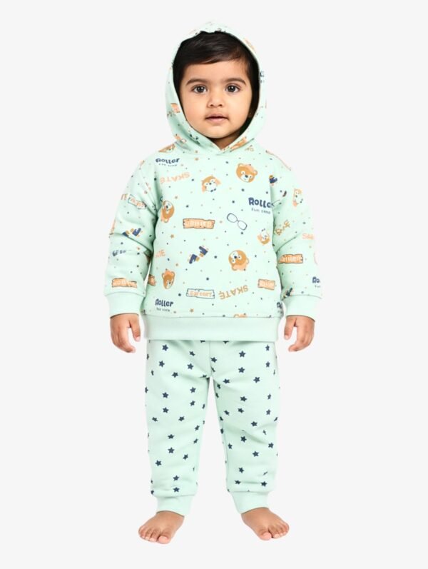 Funny Bear 100% Pure Cotton Full Sleeves Baby Girl Winter Clothes With Hood Set All Over Print