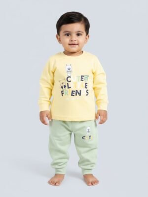 Funny Bear 100% Pure Cotton Full Sleeve Tshirt Pant for Baby Boy Printed