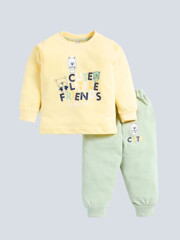 Funny Bear 100% Pure Cotton Full Sleeve Tshirt Pant for Baby Boy Printed