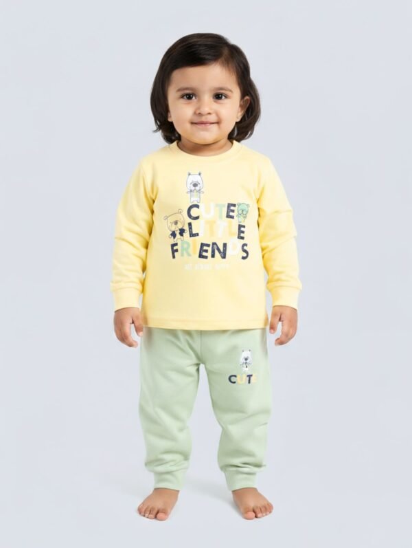 Funny Bear 100% Pure Cotton Full Sleeve Tshirt Pant for Baby Girl Printed