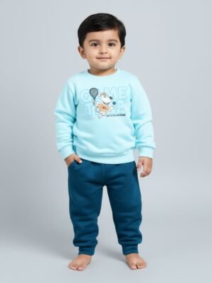 Funny Bear 100% Pure Cotton Full Sleeve Baby Boy Sweatshirt and Sweatpants Set Printed