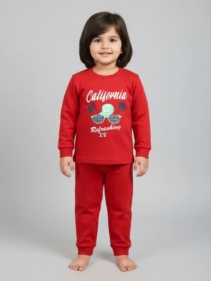 Funny Bear 100% Pure Cotton Interlock Full Sleeve Baby Girl Clothes Set Printed