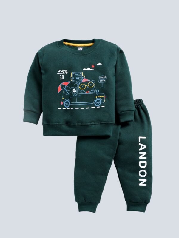 Funny Bear 100% Pure Cotton Fleece Full Sleeve Baby Boy Sweatshirt and Sweatpants Set Printed