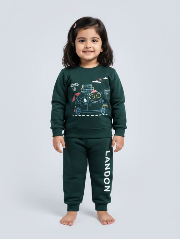 Funny Bear 100% Pure Cotton Fleece Full Sleeve Baby Girl Sweatshirt and Sweatpants Set Printed