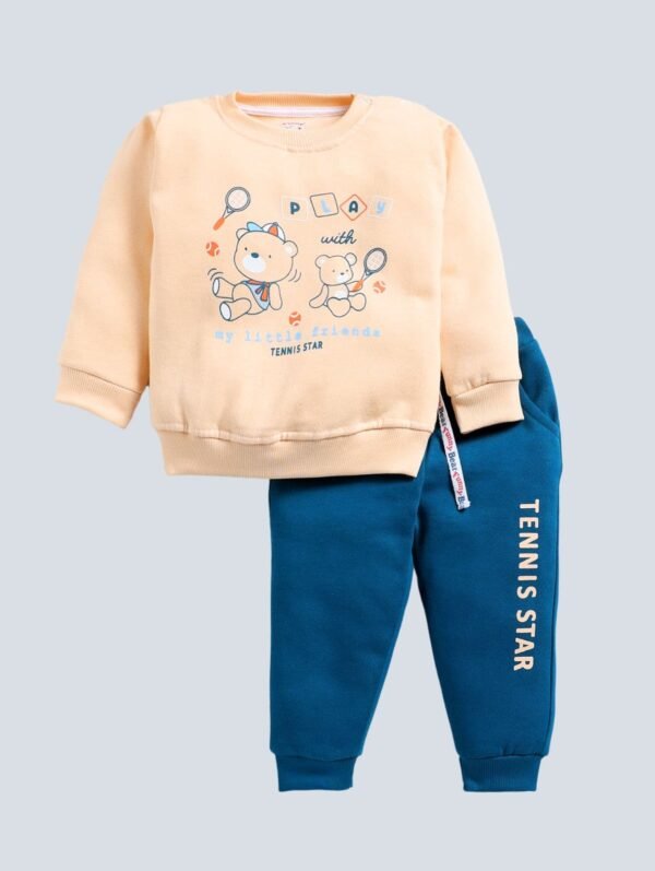 Funny Bear 100% Pure Cotton Fleece Full Sleeve Baby Boy Sweatshirt and Sweatpants Printed