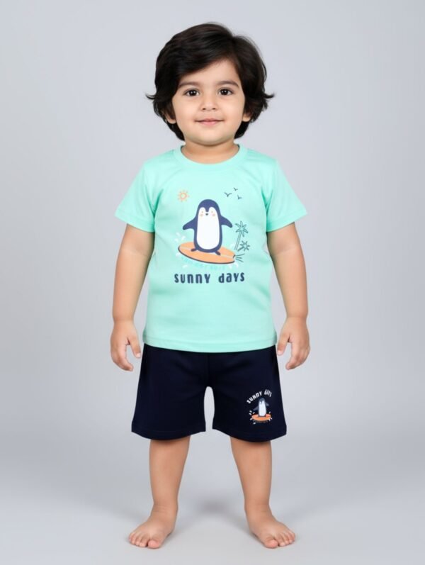 Funny Bear 100% Pure Cotton Half Sleeves Summer Baby Boy Clothing Sets Printed