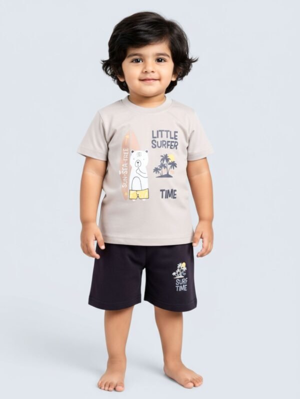 Funny Bear 100% Pure Cotton Half Sleeves Summer Baby Boy Clothing Sets Printed