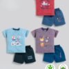 Funny Bear 100% Pure Cotton Half Sleeves Summer Baby Boy Clothing Sets Printed