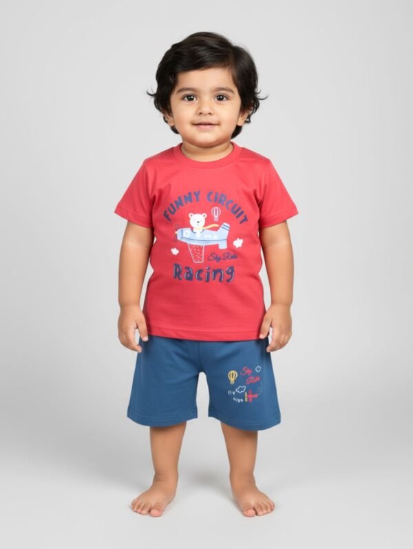 Funny Bear 100% Pure Cotton Half Sleeves Summer Baby Boy Clothing Sets Printed