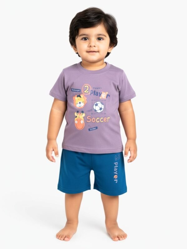 Funny Bear 100% Pure Cotton Half Sleeves Summer Baby Boy Clothing Sets Printed