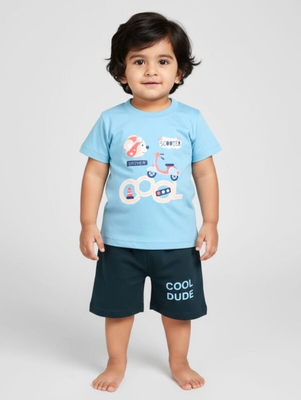 Funny Bear 100% Pure Cotton Half Sleeves Summer Baby Boy Clothing Sets Printed