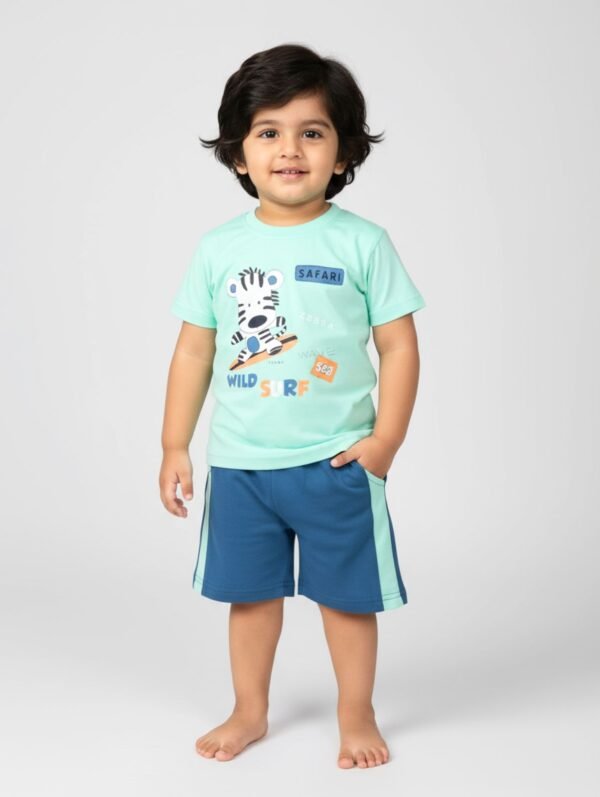 Funny Bear 100% Pure Cotton Half Sleeves Cute Baby Boy Clothes Set Printed