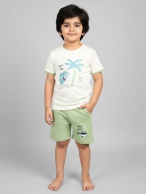 Funny Bear 100% Pure Cotton Half Sleeves Kids Boys Half Pant and T-shirt Set Printed