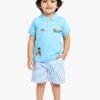 Funny Bear 100% Pure Cotton Half Sleeves Boys Half Pant and Collar T shirt Set Printed
