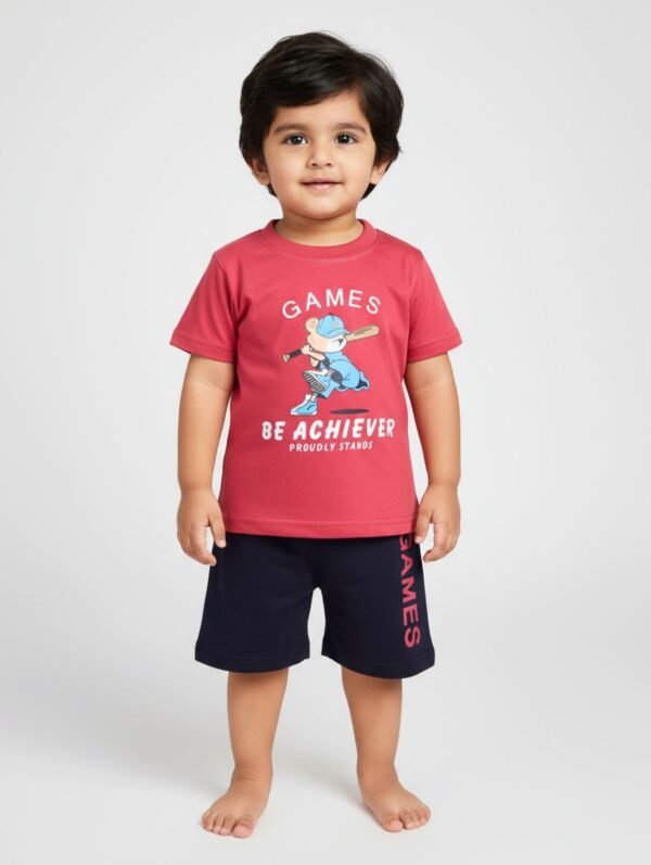 Funny Bear 100% Pure Cotton Half Sleeves Boys Shorts and T shirt Set Printed