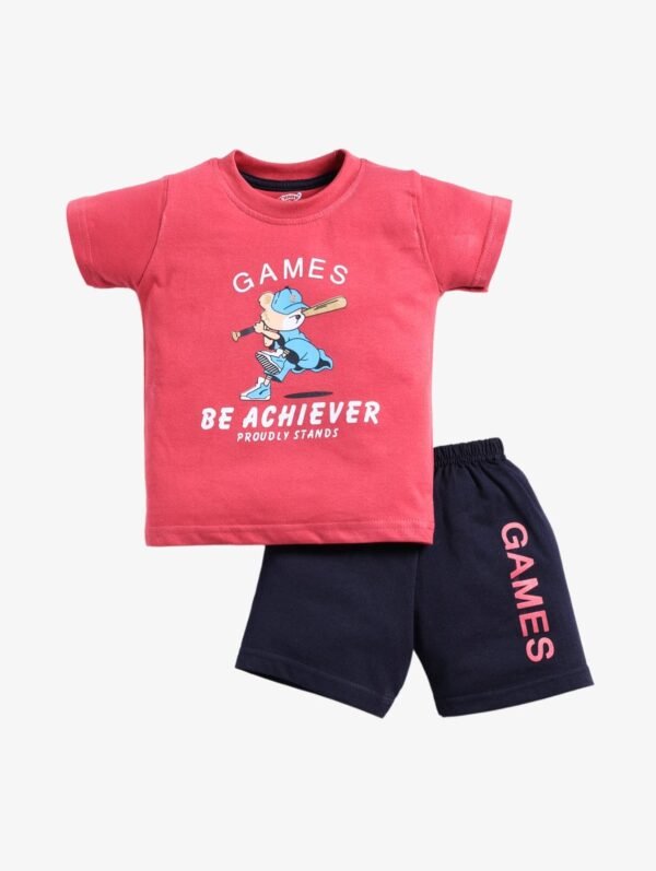Funny Bear 100% Pure Cotton Half Sleeves Boys Shorts and T shirt Set Printed