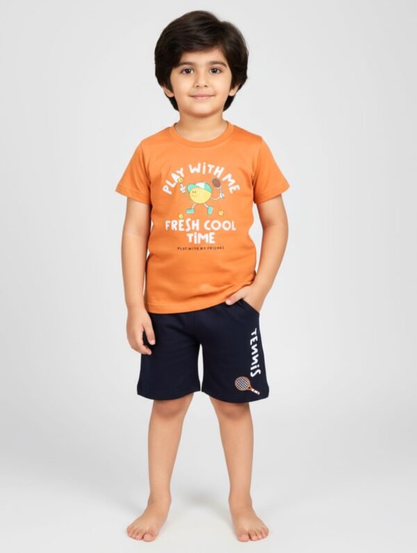 Funny Bear 100% Pure Cotton Half Sleeves Boys Half Pant and T-shirt Set Printed