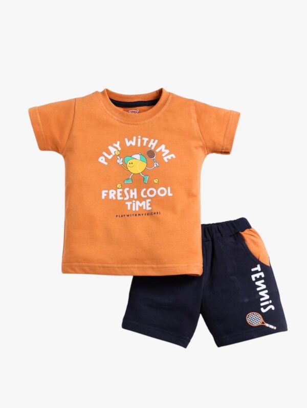 Funny Bear 100% Pure Cotton Half Sleeves Boys Half Pant and T-shirt Set Printed