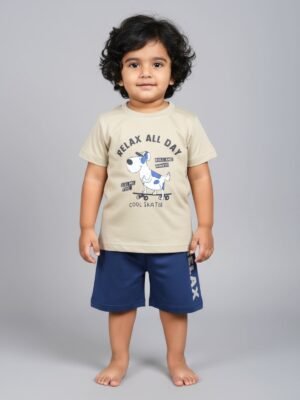 Funny Bear 100% Pure Cotton Half Sleeves Boys Half Pant and T-shirt Set Printed