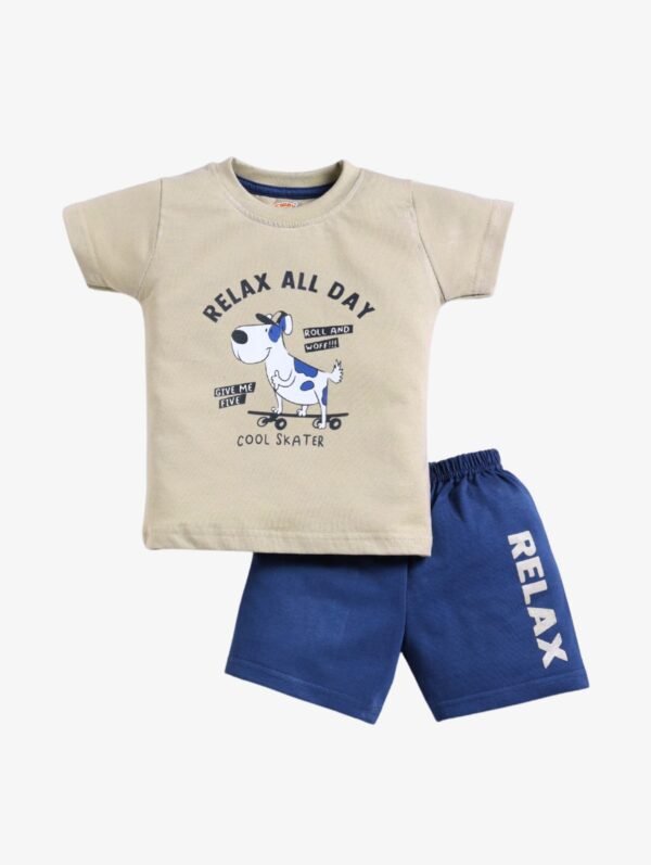 Funny Bear 100% Pure Cotton Half Sleeves Boys Half Pant and T-shirt Set Printed