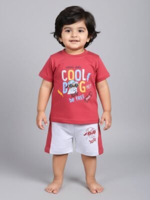 Funny Bear 100% Pure Cotton Half Sleeves Boys Shorts and Tee Shirts Set Printed