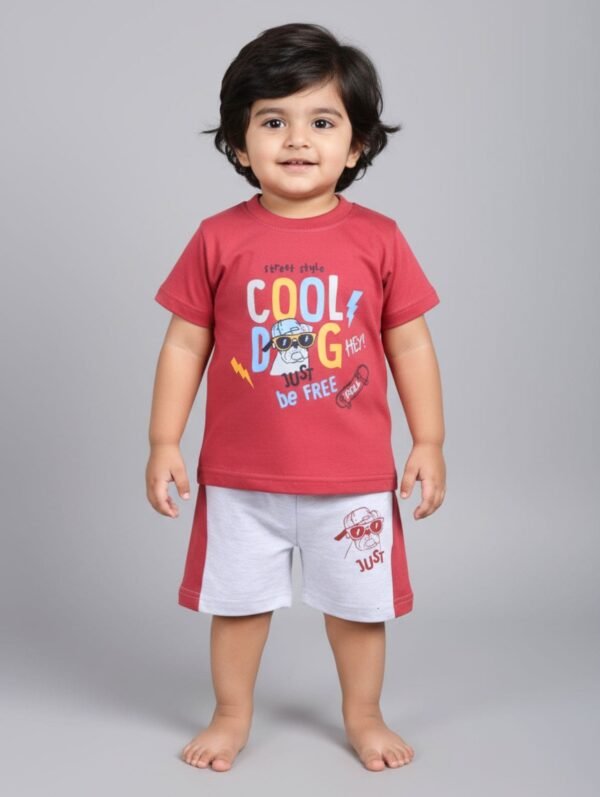 Funny Bear 100% Pure Cotton Half Sleeves Boys Shorts and Tee Shirts Set Printed