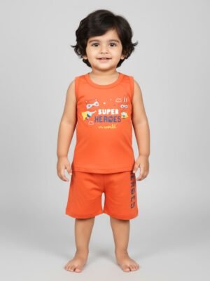 Funny Bear 100% Pure Cotton Sleeveless Baby Boys T shirt & Shorts Set Printed