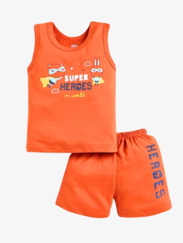 Funny Bear 100% Pure Cotton Sleeveless Baby Boys T shirt & Shorts Set Printed