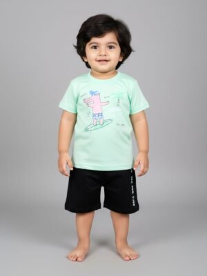 Funny Bear 100% Pure Cotton Half Sleeves Baby Boys T shirt & Shorts Set Printed