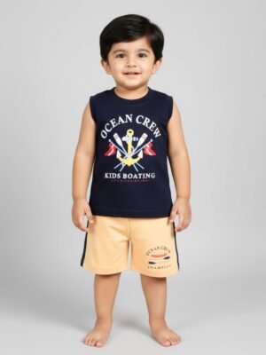 Funny Bear 100% Pure Cotton Sleeveless Baby Boys T-shirt & Shorts Set Printed