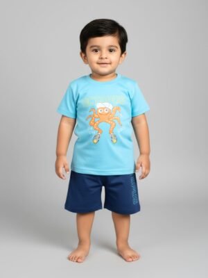 Funny Bear 100% Pure Cotton Half Sleeves Boys Shorts and Tee Shirts Set Printed