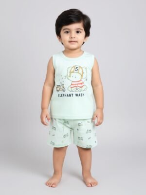Funny Bear 100% Pure Cotton Sleeveless Boys Shorts and T-Shirts Set Printed