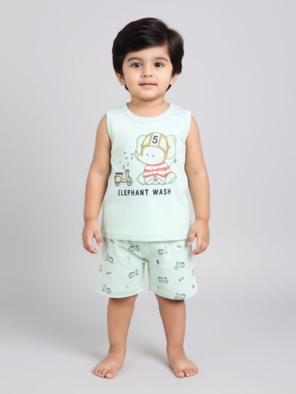 Funny Bear 100% Pure Cotton Sleeveless Boys Shorts and T-Shirts Set Printed