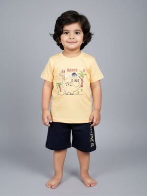 Funny Bear 100% Pure Cotton Half Sleeves Boys Shorts and T-Shirts Set Printed