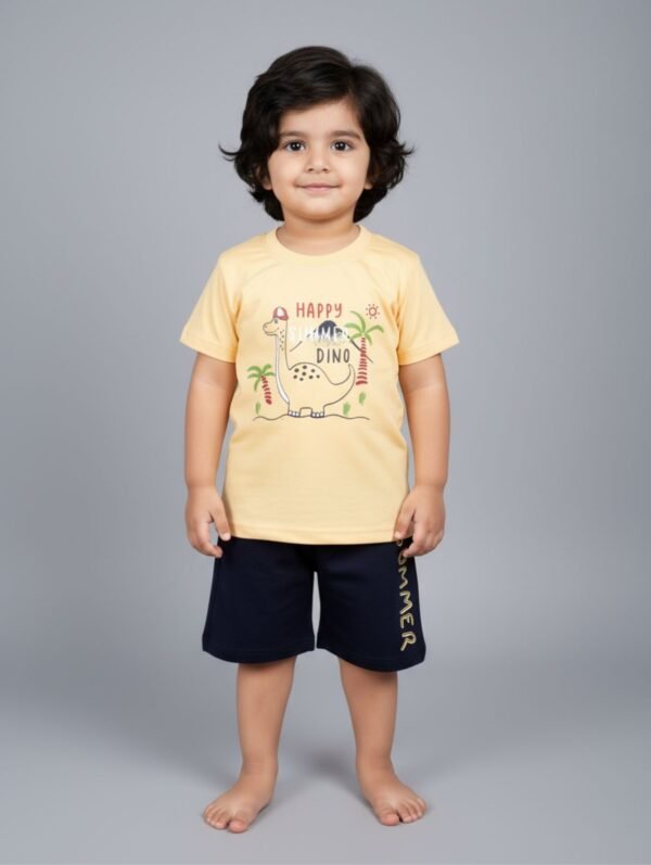 Funny Bear 100% Pure Cotton Half Sleeves Boys Shorts and T-Shirts Set Printed