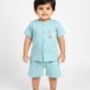 Funny Bear 100% Pure Cotton Half Sleeves Front Open Baby Boy Top & Bottom Set Printed