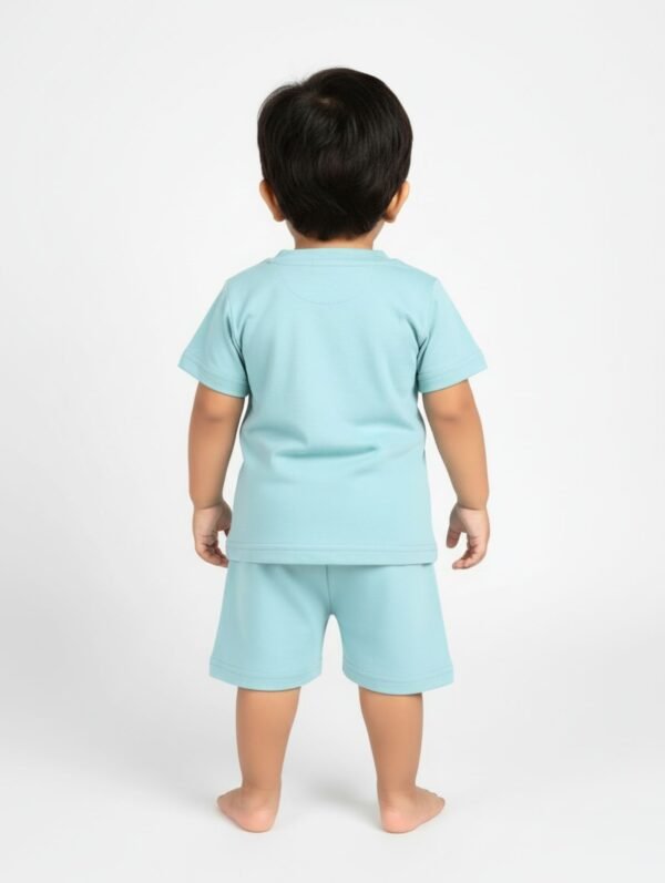 Funny Bear 100% Pure Cotton Half Sleeves Front Open Baby Boy Top & Bottom Set Printed