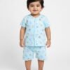 Funny Bear 100% Pure Cotton Half Sleeves Front Open Baby Boy Top & Bottom Set Printed