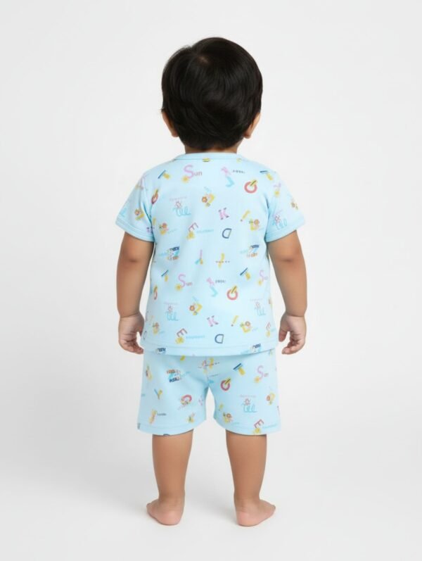 Funny Bear 100% Pure Cotton Half Sleeves Front Open Baby Boy Top & Bottom Set Printed